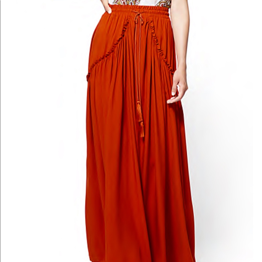 Tassel Accent Ruffled Maxi Skirt